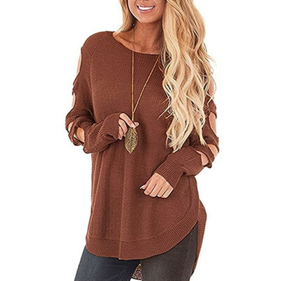 

〖Follure〗Womens Knitted Round Neck Long Sleeve Hollow Loose Sweater Pullover Jumper