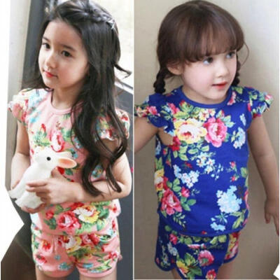 

2PCS Baby Kids Girls Floral Tops Flower Shorts Set Kids Summer Outfits 2-7Y