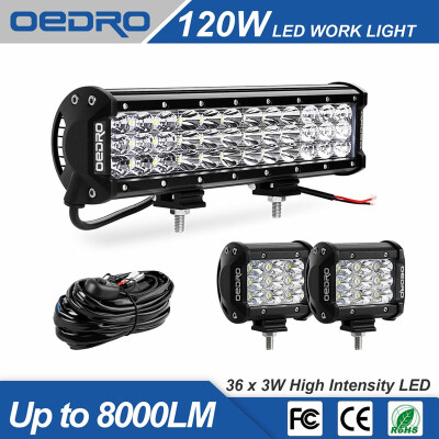 

12 120W TRI-Row LED Work Light Bar With 4 Inch 27W Spot Light Pods
