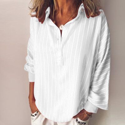 

Starmoon Fashion Woman Loose Casual Striped Button Lapel Long Sleeve Shirt Top Blouse