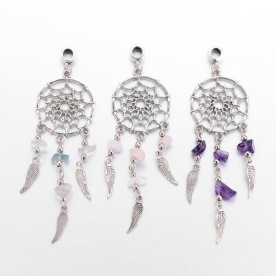 

Alloy European Dangle Beads Dream Catcher with Natural Gemstone Beads Antique Silver 95mm Hole 45mm