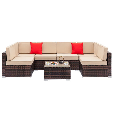 

6 PCS Outdoor Rattan Wicker Sofa Sectional Furniture Set Patio Garden Backyard
