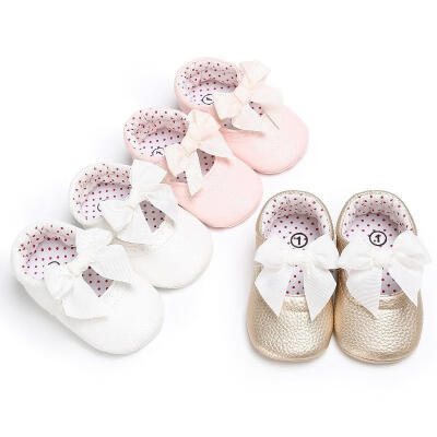 

2018 Newborn Baby Girl Pu Leather Pink Gold White Princess Shoes Bowknot 0-18 M