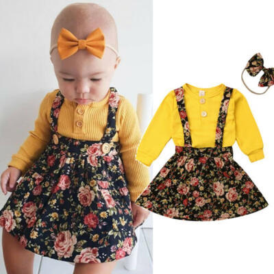 

US Toddler Kids Baby Girls Tops Floral Suspender Skirt Dress Outfits Set Clothes