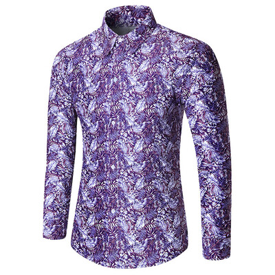 

Long Sleeves Plant Leaves Print Casual Shirt