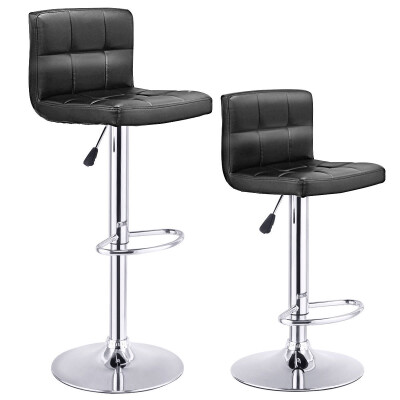 

Set Of 2 Bar Stools PU Leather Adjustable Barstool Swivel Pub Chairs-Black