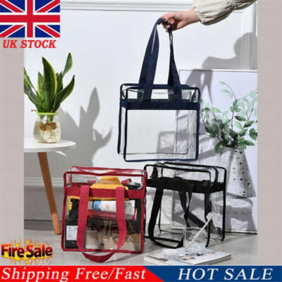 

UK Fashion Women Clear Plastic Tote Bag Women Transparent PVC Handbag Zip Purse