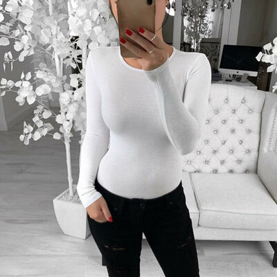 

Women Sexy Bodycon Romper Tops Jumpsuit Bodysuit Stretch Leotard Long Sleeve