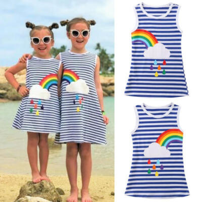 

USA Kids Baby Girls Rainbow Party Pageant Princess Dress Sundress Clothes Casual