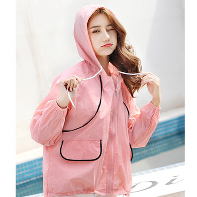 

2019 New Summer Fashion Rainbow Color Sunscreen Anti-UV Womens Hooded Jacket Thin Breathable Beach Zipper Sunscreen Clothing