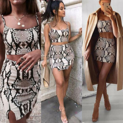 

Women 2 Piece Bodycon Two Piece Crop Tops&Skirt Set Dress Party Clubwear Set