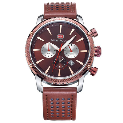 

BOFUTE Male Watches Business Watch Fashion Three Eyes Six Needles Calendar Waterproof Genuine Leather Watchband 0010G