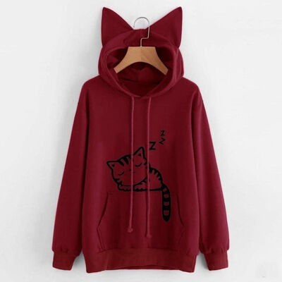 

Casual Cute Cat Ear Girls Hoodie Sweatshirt Hooded Coat Tops Long Sleeve Blouse