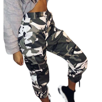 

Womens Casual Trousers Camouflage Printed Sports High Waist Multi-pocket Pants