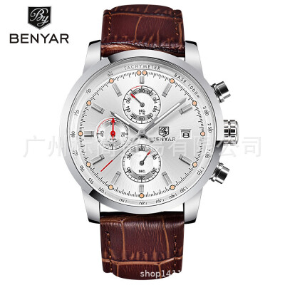 

Binya fashion mens quartz watch leather casual mens watch small three-needle calendar watch