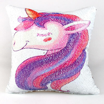 

Double Colors Reversible Sequin Pillowslip Cartoon Unicorn Printed Sofa Car Bed Chair Pillow Cover Shining Pillowcase