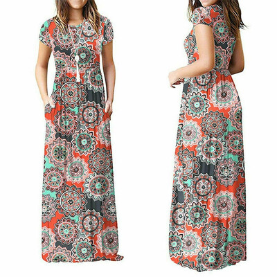 

Women Boho Floral Long Maxi Dress Cocktail Party Evening Summer Beach Sundress Color Size