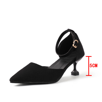 

High-heeled shoes students with buckle fine-heeled cats&shoes with skirts fairy pointed half Baotou summer Korean sandals