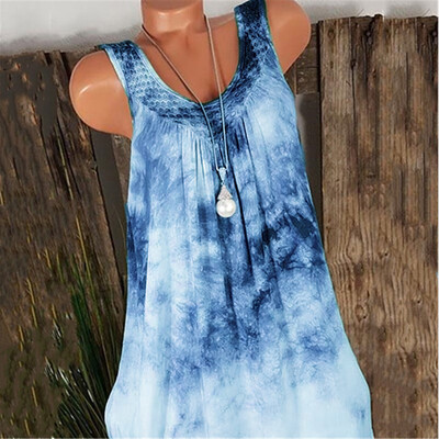 

Starmoon Women Plus Size Casual Lace Splice Print Daily Sleeveless Vest Tops Shirt Blouse