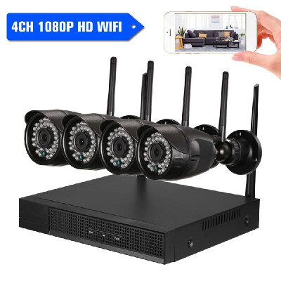 

4CH 1080P HD WiFi NVR Kit with 4pcs 1080P 20MP Wireless WiFi Waterproof Outdoor Bullet IP Camera Support P2P Onvif IR-CUT Night V