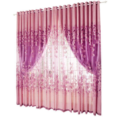 

2pcs Morning Glory Floral Printed Sheer Voile Tulle Drapes Windows Curtains