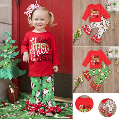 

Christmas Kids Baby Girls Xmas Long Sleeve Letter TopsPants Outfit 2Pcs Sets