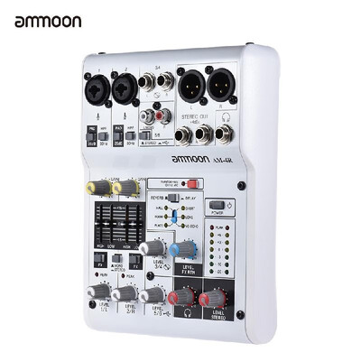 

ammoon AM-4R 6-Channel Digital Audio Mixer Mixing Console Built-in 48V Phantom Power Support Powered by 5V Power Bank with Power A