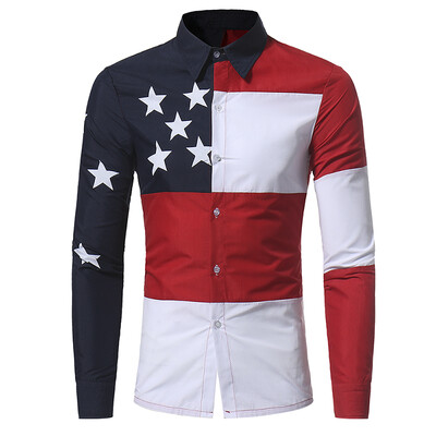 

Asual Color Matching Five-Pointed Star Printing Men\s Slim Long-sleeved Shirt