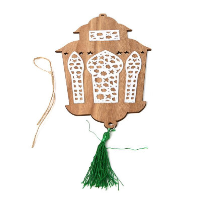 

Wooden Eid Mubarak Hanging Pendant DIY Crafts Ornament with Rope Festival Decoration