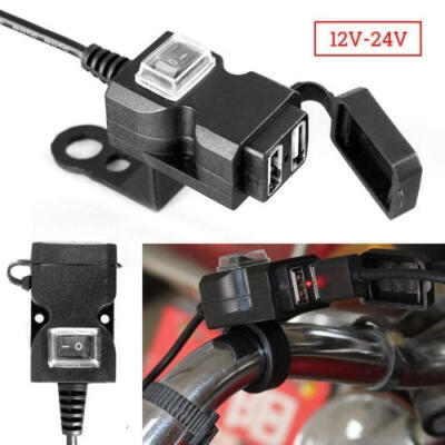 

Waterproof Dual USB 12V Motorcycle Handlebar Charger Socket w Switch & Mounts