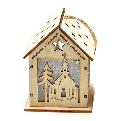 

LED Light Wood Cute Christmas Tree Hanging Ornaments HOUSE Holiday Decoration