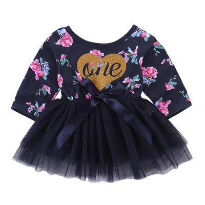 

Summer Newborn Baby Girls Long Sleeve O-Neck Sweet Floral Print Gauze Dress