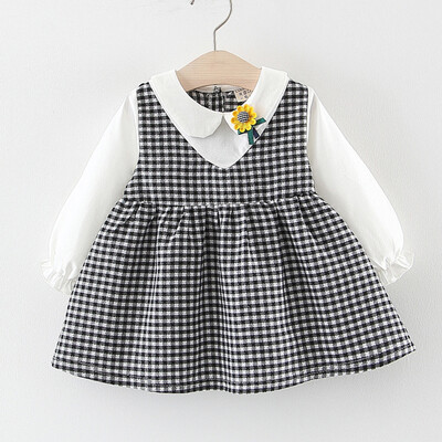 

Toddler Kids Baby Fake Two Dresses Plaid Sunflower Girls Princess Party Dress