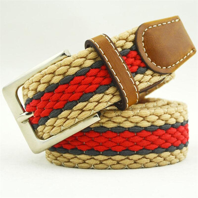 

Men Women Woven Stretch Braided Elastic Leather Buckle Belt Waistband Belt