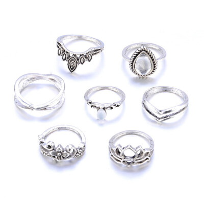 

Boheian Vintage Beach Hollow Hollow Carved Large Ge Shape Hand Ring Set Jewelry Gifts