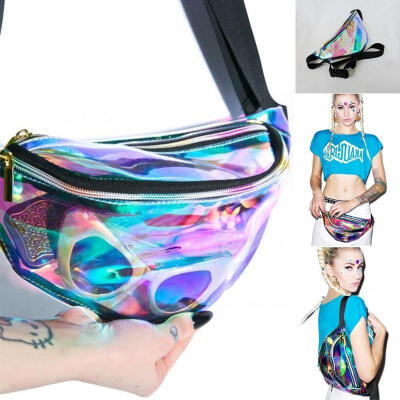 

Punk Lady Girl Retro Rainbow Transparent Fanny Pack Bum Women Purse Waist Bag