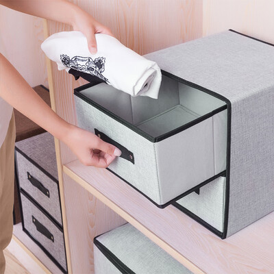 

New desktop washable fabric storage box drawer type double-breasted underwear storage box storage box cotton&linen box light gray