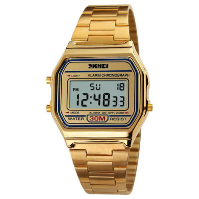 

SKMEI 30m Waterproof Square Dial Digital Wristwatch Mens Watch With Stainless Steel Strap