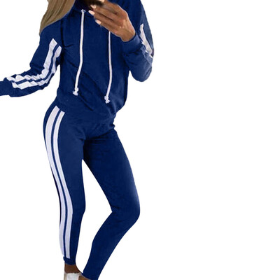 

Roseonmyhand Fashion Women Casual Stripe Hooded Long Sleeve Pullove Sport TopsLong Pants Set