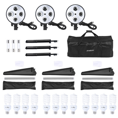 

Andoer Photography Studio Portrait Product Light Lighting Tent Kit Photo Equipment 12 45W Bulb 3 4in1 Bulb Socket 3 Sof
