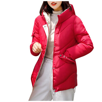 

Toponeto Women Fashion Loose Outerwear Short Cotton-padded Jackets Pocket Hooded Coats