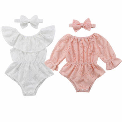 

US Toddler Newborn Baby Girl Lace Floral Romper Jumpsuit Headband Outfit Sunsuit