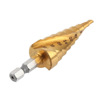 

Greensen 1pc High Speed Steel Titanium Coated Step Drill Bit Spiral Flute Hex Shank Power Tools 4-20mm