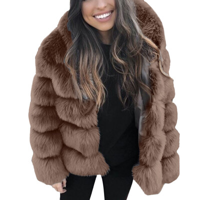 

Toponeto Women Faux Mink Winter Hooded New Faux Fur Jacket Warm Thick Outerwear Jacket