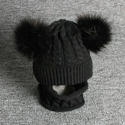 

Newborn Kids Baby Boy Girl Double Faux Fur Pom Hat Winter Warm Knit Bobble Bean