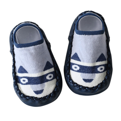 

Baby Shoesborn Boys Girls Sock Style Anti-Slip Soft PU Leather Cotton Moccasins Cartoon Fox Dog Owl Pattern First Walkers