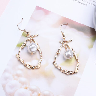 

EK314 New Design Metal Gold Color Circle Cross Heart Geometric Irregular Natural Imitation Pearl Drop Earrings for Women Jewelry