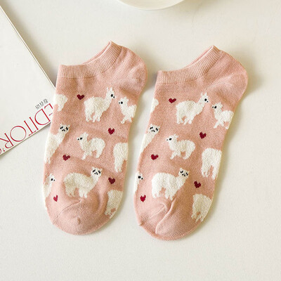 

1 Pair Women Summer Cute Breathable Cotton Socks Casual Alpaca Pattern Boat Sock