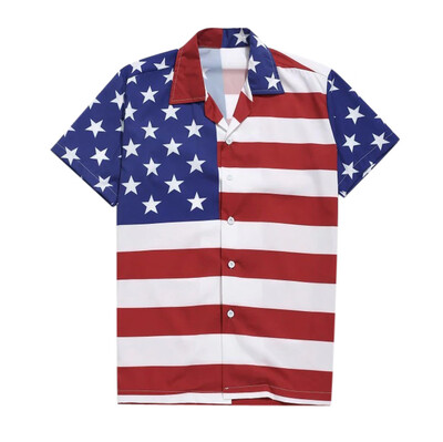 

Tailored Mens Summer Independence Day Printed Short-Sleeved Shirts Button Fashion Blouse