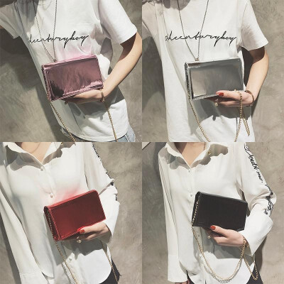 

New Fashion Women Patent Leather Shoulder Bag Flap Over Solid Color Chain Bag Crossbody Bag